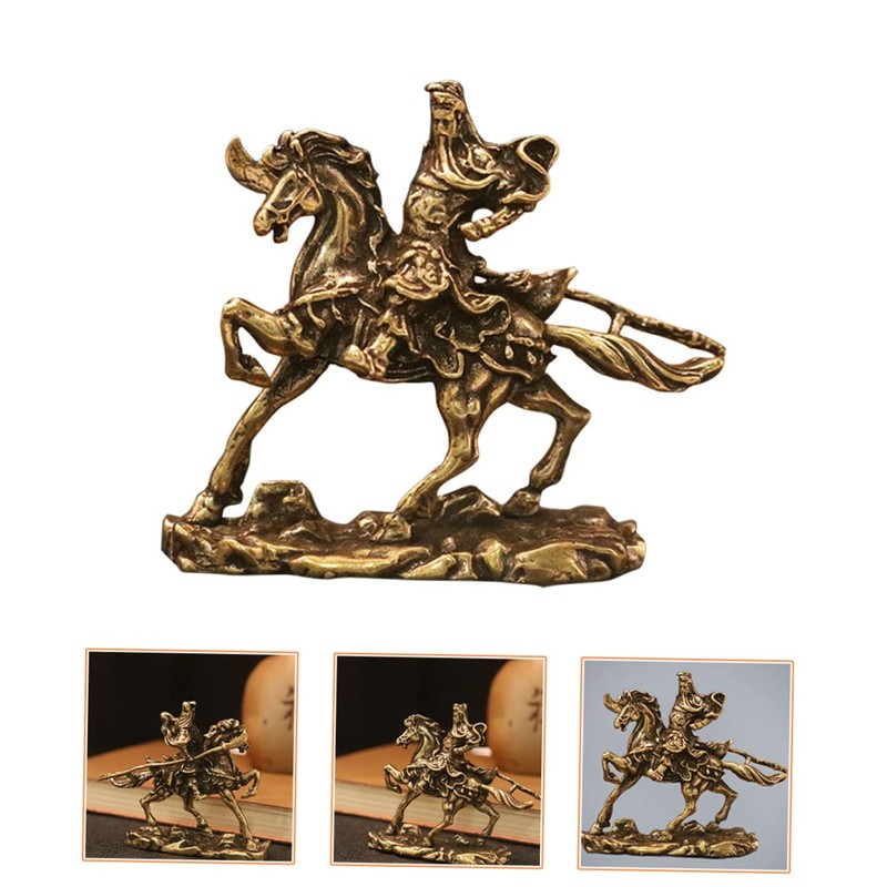 Tofficu 2pcs Brass Horse Riding Statue Elegant Table Decor for
