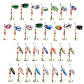 AIMALL 30PCS Spinner Fishing Lure Set with Treble Hooks 2.4in Metal Spoon Baits for Bass Trout Salmon Pike – Random Colourful Patterns in Tackle Box