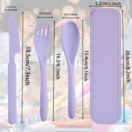 Reusable Travel Utensils Set with Case, Portable Wheat Straw Cutlery Set, BPA-Free and Eco-friendly Knife Spoon Fork, Travel Utensils for Office, Dorm, and On-the-go (purple, 1)