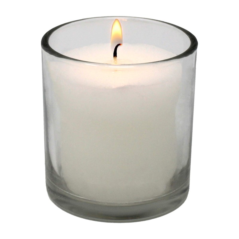 White Votive Candles in Clear Glass Jar 24 Hour Long