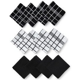 Encasa Frottee-Geschirrtuch-Set | 30x30 cm Zoll supersaugfähige Mehrzweck-Küchentücher zum Trocknen und Reinigen – 12er-Pack – Terry Black