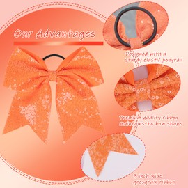 Totelux 8’’ Large Cheer Bows Sequins Elastic Hair Ties Ponytail Holder Bowknot Ribbon Rubber Bands Glitter Hair Accessories for Women Girls Kids Teens Shiny Hair Bands Orange
