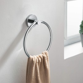 KIBI Circular 4-Piece Bathroom Hardware Set – Includes Towel Ring, Toilet Paper Holder, 2 Robe Hooks, Solid Brass Construction, Wall-Mounted Design (Chrome) (C-KBA14-4-1)