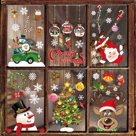 Christmas Window Stickers 8 Sheets Window Sticker Decor Snowflakes Window Pictures for Doors, Shop Windows, Glass Fronts, Christmas Decoration Reusable