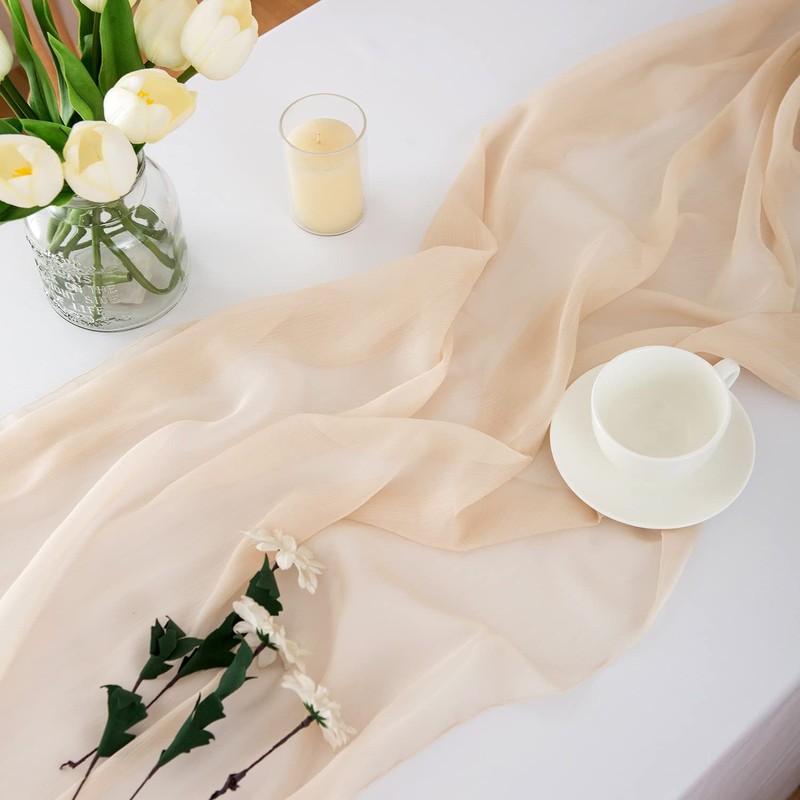 Chuqing Chiffon Table Runner, Decorative Fabric in Natural Beige, Thin