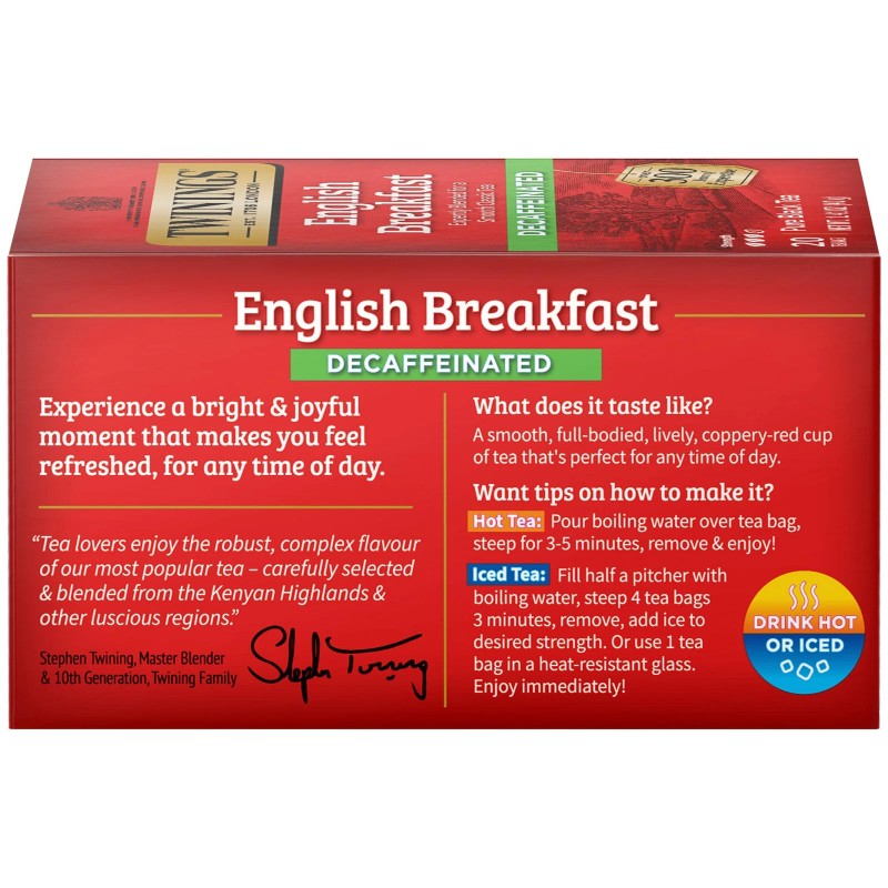 Twinings Decaffeinated English Breakfast Tea Bags 20 Count Pack of
