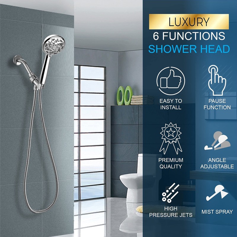 FREZZEL High Pressure Shower Head With Handheld Spray 6 Settings