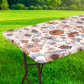 GOSTADY 1 Pack 8FT Waterproof Rectangle Picnic Table Cover Elastic Fitted Outdoor Tablecloths Printed Rectangular Vinyl Table Cloth for Dining, Camping, Picnic Party, Indoor & Outdoor 96"x30", 01