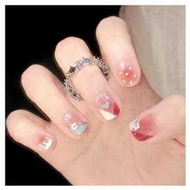 SEMTIM Nail Tips, 24 Pieces, Medium, Short, Round, False Nails, Medium Long, Popular, Japanese Style, Cute, Simple, Stylish, Coming of Age Ceremonies, School Entrance Ceremonies, Graduation