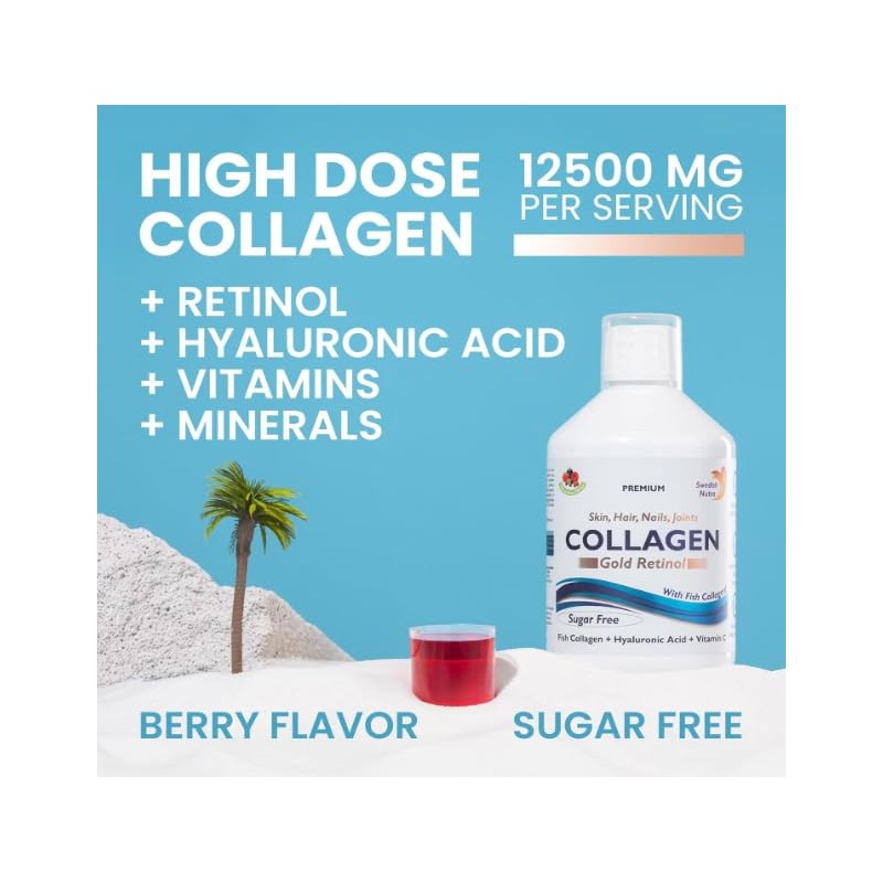 Premium Swedish Collagen, Hydolyzed 12500 mg Marine Collagen, Sugar-Free, Berry