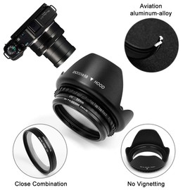 Fotover 58mm Metal Filter Adapter Ring with UV Filter for Canon PowerShot G1X Mark II Digital Camera replacement Canon FA-DC58E filter adapter +Tulip Flower Lens Hood