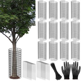 UQM Tree Trunk Protector, 24 Pcs Metal Tree Guards Trunk Protector with Glove & Metal Stakes & Zip Ties, 12 Pack Mesh Tree Bark Protector, Plant Protectors from Deer Animals Mowers Trimmers