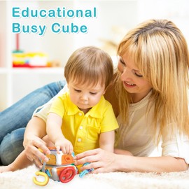 Baby Busy Cube Toys, Montessori Sensory Travel Toys for Toddler 1-3 Year Old with 10 Educational Activities, Baby Toys 12-18 Months First Birthday Gift for Infant Boys Girls