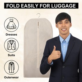 Beige Cotton Garment Protector Bag Cover - Dust Free Cloth Hanging, Wardrobe storage for Dresses and Suits (with Zipper (24" x 62"))