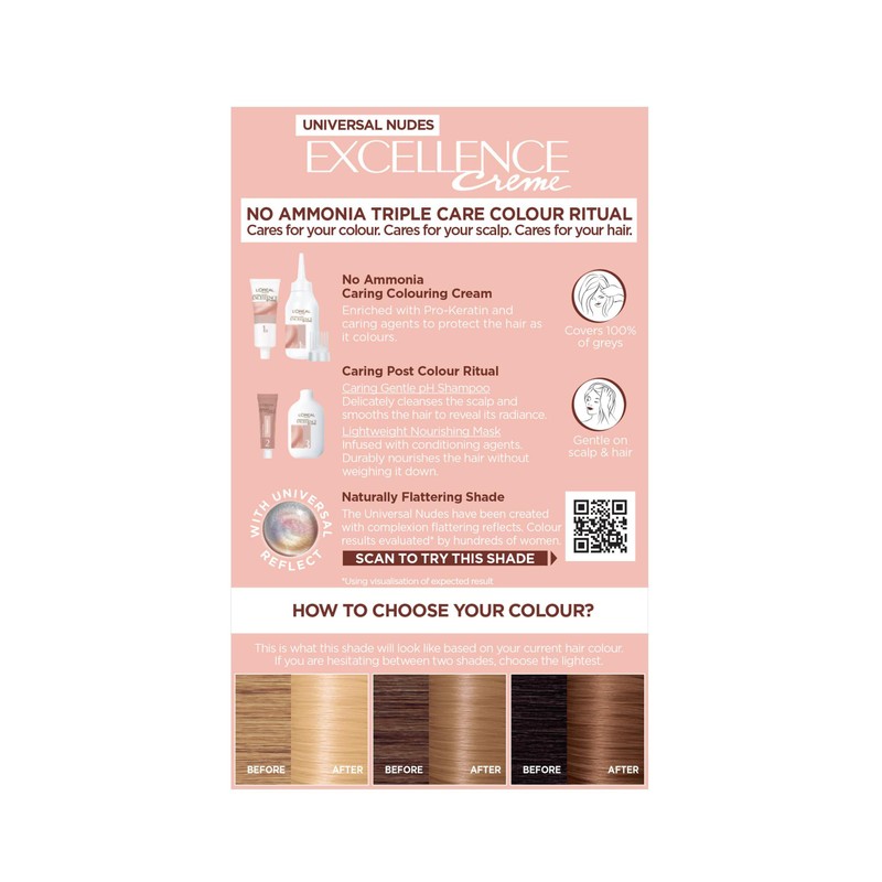 L’Oréal Excellence Permanent Hair Dye Colouring Cream, 100% Grey Coverage,