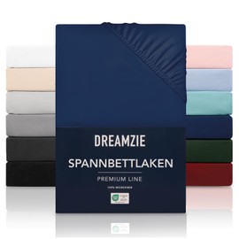 Dreamzie Fitted Sheet, 140 x 200 cm, High Bridge up to 33 cm, 100% Microfibre, Dark Blue, Tested for Harmful Substances (Oeko Tex), Bed Sheet with Elasticated Band