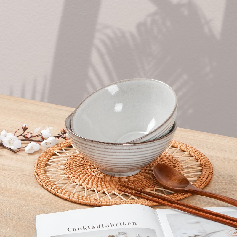 NUTRIUPS Set of 2 Ceramic Ramen Bowls with Spoons &