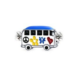 Bling Jewelry Hippie Peace Love 1960's Multicolored Enamel Bus .925 Sterling Silver