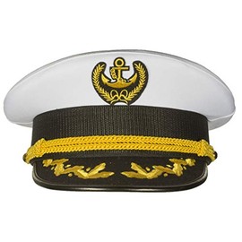 Deluxe Men's Captain Skipper Yacht Hat, Sizes 57-60 CM, Commercial Quality (57 Cm) White