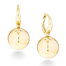 MiaBella 18K Gold Over Sterling Silver Italian High Polished Round Bead Ball Dangle Leverback Earrings for Women 12mm, 14mm 925 Made in Italy (14mm (9/16 Inch))