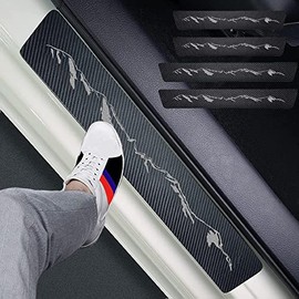 4pcs Mountains Carbon Fiber Car Door Front/Rear Sill Plate Protectors, Reflective Sticker Decorative Door Entry Guard Door Threshold Scratch Pad Film (Mountain)