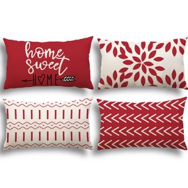 YCOLL Cushion Covers 30x50 Set of 4 Linen Pillow Covers Red Sofa Cover Modern Sofa Pillows Covers Decorative Outdoor for Sofa Garden Bed Couch Cushions 30cm x 50cm