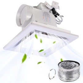 FEITON Square Bathroom Exhaust Fan with LED Light, Adjustable Color Temperature(3000K/4500K/6000K), 110 CFM 30W 4 Inch Duct, 110-220V 1.0 Sones Quiet Bathroom Ventilation Fan Light Combo Ceiling Mount