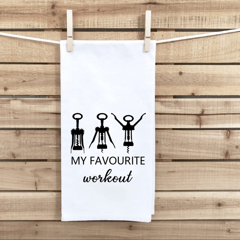Funny Wine Kitchen Towel My Favorite Workout Corkscrew Towel Wine