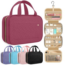 HOTOR Travel Toiletry Bag for Women with Hanging Hook - Waterproof Portable Cosmetic Case for  Trips and Weekend Getaways  makeup bag essentials,Gift,springtok:_Upgraded pink_Medium