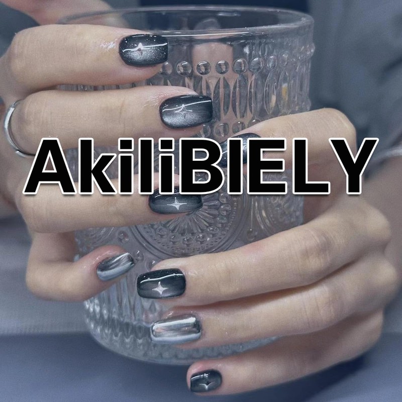 AkiliBIELY Almond Press on Nails Medium Chrome Metallic Holographic Pink