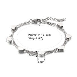 HSWYFCJY Silver Bracelet with Heart Pendants, Layered Double Chain Bracelet for Women,Adjustable Bracelet Jewelry Gift 16.5+3cm (Silver)