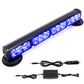 BooYu 14.8" Blue Battery Powered Police Firefighter Emergency Strobe Lights Bar for Trucks/Vehicles Rechargeable Wireless Rooftop Mini Hazard Flashing LED Beacon Warning Light w/Magnetic Base