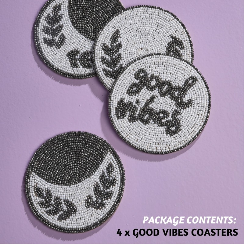 Folkulture Beaded Coaster (Set of 4, Good Vibes)