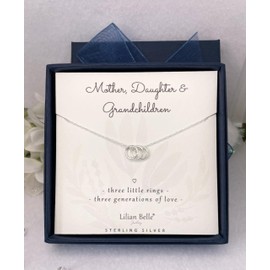 Lilian Belle 925 Sterling Silver Three Generations Necklace, Jewellery Birthday Gift for Mum, Grandmother from Grandchildren, Granddaughter, Grandson (Grandchildren 20-22")