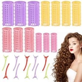 KBNIAN Pack of 44 Plastic Hair Rollers, 4 Sizes, Hair Rollers, Self-Holding Mesh Hair Rollers with 10 Duckbill Clips for Hairdresser Salon (1.5 cm/2 cm/2.5 cm/3 cm)