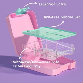 Godobo Bento Lunch Box for Kids with 10oz Soup Thermo, Leakproof Lunch Containers with Thermos for Hot Food, Food Thermos and Insulated Lunch Bag for Kids to School (Pink-Mermaid)