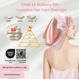 townssilk Silk Bonnet for Sleeping, 100% 22 Momme Mulberry Silk for Women, Luxurious, Breathable, Sits Safe Overnight & Pressure Free, Ideal for Long & Curly Hair - Rose Gold 32 cm