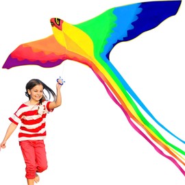 HENGDA KITE-Strong Phoenix for Kids & Adults, with Long Colorful Tail!Huge Beginner Colorful Rainbow Bird Phoenix Kites 74-Inch Come with String and Handle