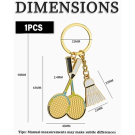 BNREOZA 1 Piece Gold Badminton Keyring, Sports Keyring, Badminton Lover, Metal, Ball Game, for Keys, Car, Handbag, Backpack