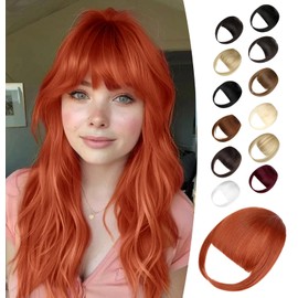 Wodelanle Clip in Bangs,Natural Fake Bangs Hair Clip,Copper Red French Bangs Fringe with Temples Hairpieces for Women Clip on Bangs Hair Extenisons Curved Bangs for Daily Wear