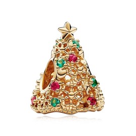 Annmors 925 Sterling Silver Festival Charm Glitter Christmas Tree Charm for European Xmas Bracelets & Necklace Anniversary Christmas Gifts for Family/Lover/Friends/Children