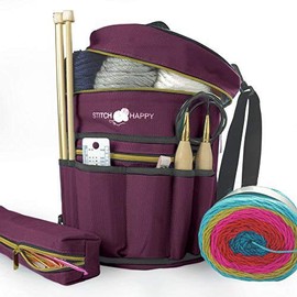 Stitch Happy Knitting Bag (Purple): 7 Pocket Yarn Bag, Crochet Bag, Yarn Storage, or Crochet Storage