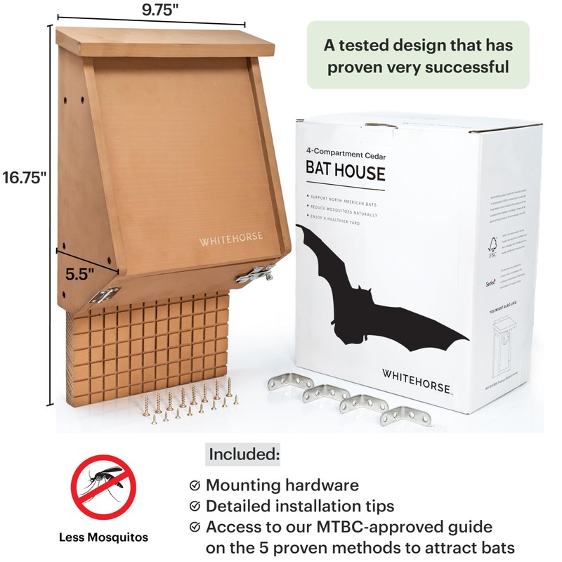 WHITEHORSE Bat House for Outdoors - 4-Chamber Bat Box -