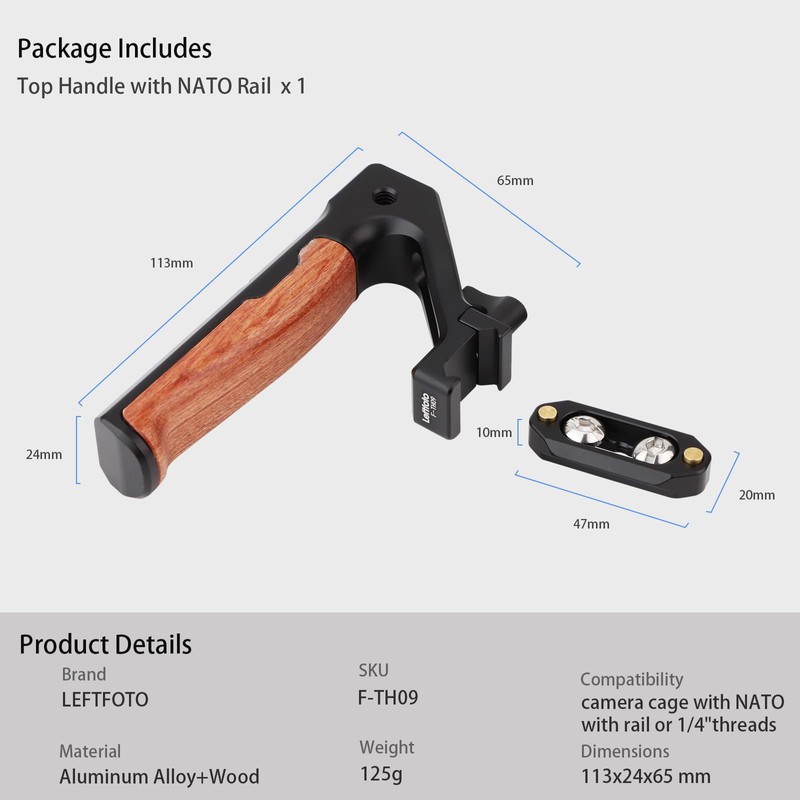 Leftfoto Top Handle Wood & Metal Grip Quick Release Handgrip