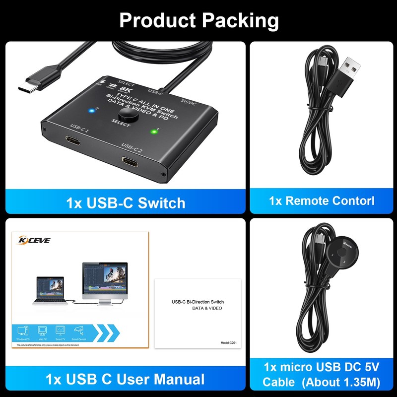 USB C Switch 2 PC 8K @ 60Hz 4K @