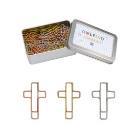 OWLFAVO 120pcs Cross Shape Paper Clips with Storage Box, 3 Colors, Funny Cute Paperclips Bookmarks Planner Clips for Fun Office Supplies School Gifts Wedding Decoration