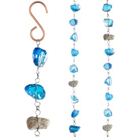 Evergreen 6 Feet Long Blue Glass and Metal Rain Chains for Gutters | Rain Catcher Chain Replacement Downspout | Decorative Rain Chains for Outside Garden Balcony Porch