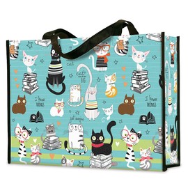 Current Smarty Cats Shopping Tote Bag, Large 13" x 16" x 5" Reusable Durable Grocery and Fun Gift Bag