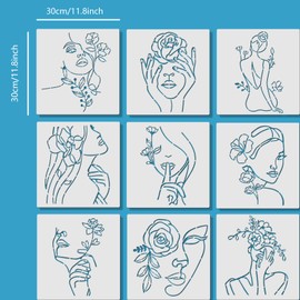 ORIGACH Pack of 9 Large Modern Minimalist Abstract Woman Wall Stencils - 30 x 30 cm Large Female PET Stencil Reusable Drawing Template for Painting on Wood, Canvas, Wall