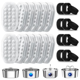 12 Pack Cat Water Fountain Filters with 12 Pack Pre-Filter Sponges, Pet Fountain Filter Replacement for 3.2L/108oz Automatic Pet Water Fountain
